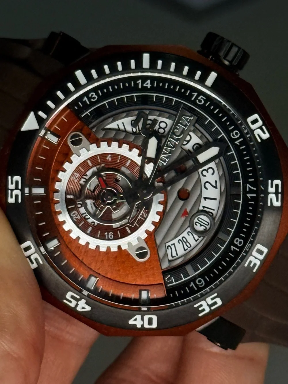 INVICTA Automatic NH37A Men's Mechanical Sports Watch - Brown/Orange Dial